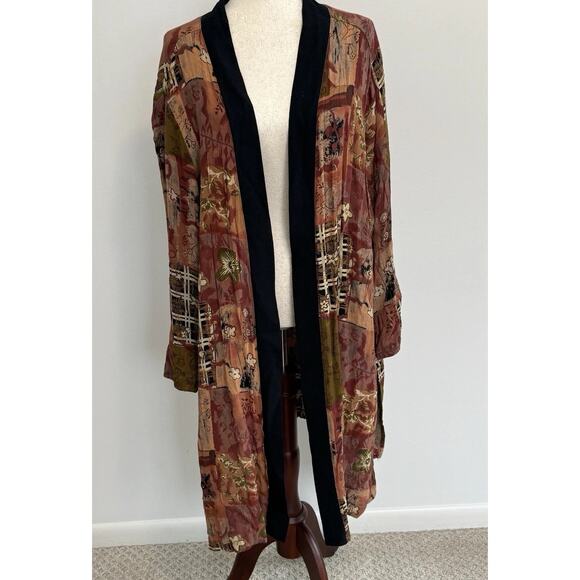 Women Plus Size 3x Kimono Robe Open Front Artsy Rayon Vintage Cardigan - Picture 3 of 9
